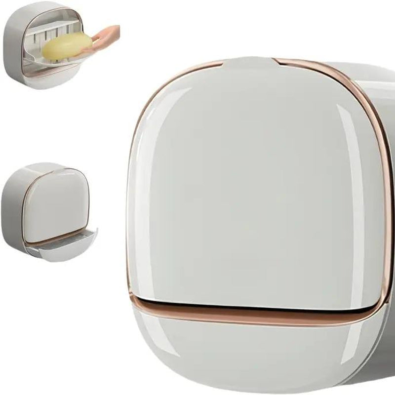 Waterproof Antibacterial Wall-Mounted Soap Dish with Drain & Flip Cover – White”