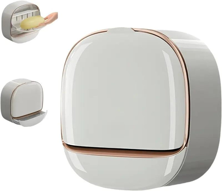 Waterproof Antibacterial Wall-Mounted Soap Dish with Drain & Flip Cover – White”