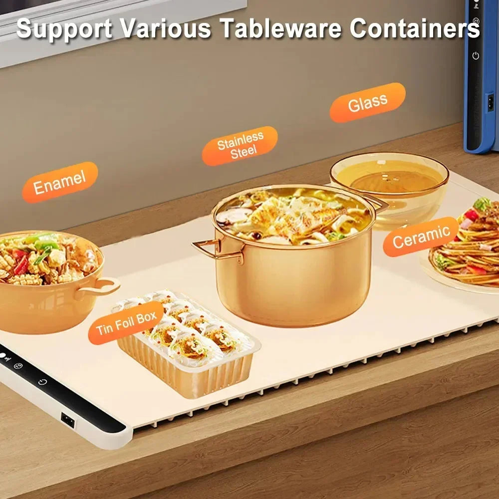 “Foldable Electric Warming Tray & Coffee Pad”