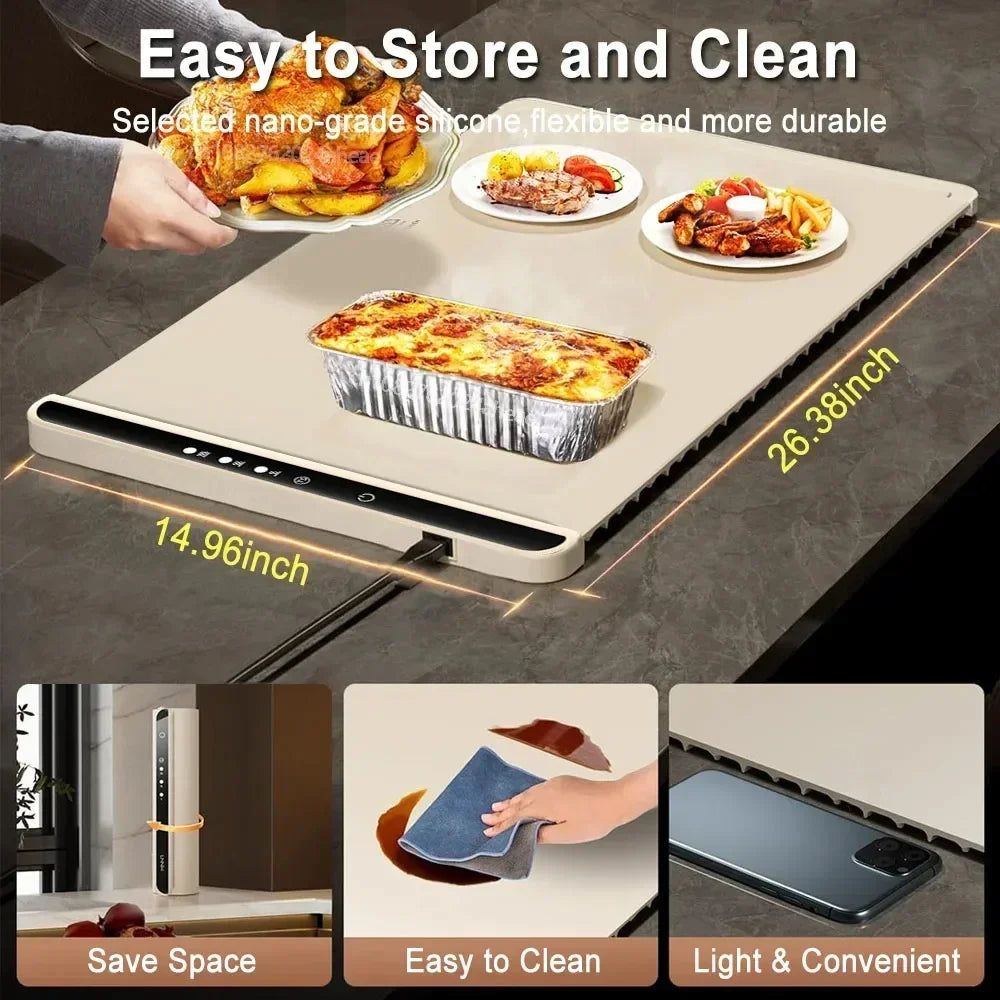 “Foldable Electric Warming Tray & Coffee Pad”