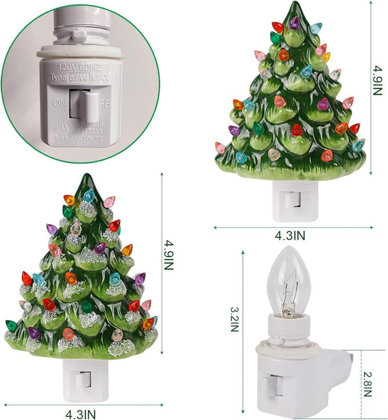 Ceramic Christmas Tree Night Light – Multicolor Bulbs & 360° Swivel Plug