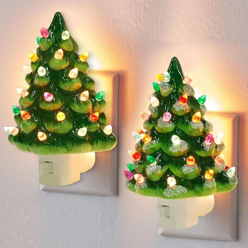 Ceramic Christmas Tree Night Light – Multicolor Bulbs & 360° Swivel Plug
