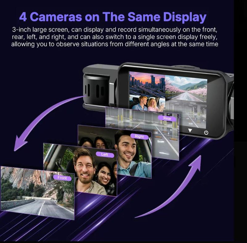 4-Channel 360° Dash Cam with WiFi & Night Vision