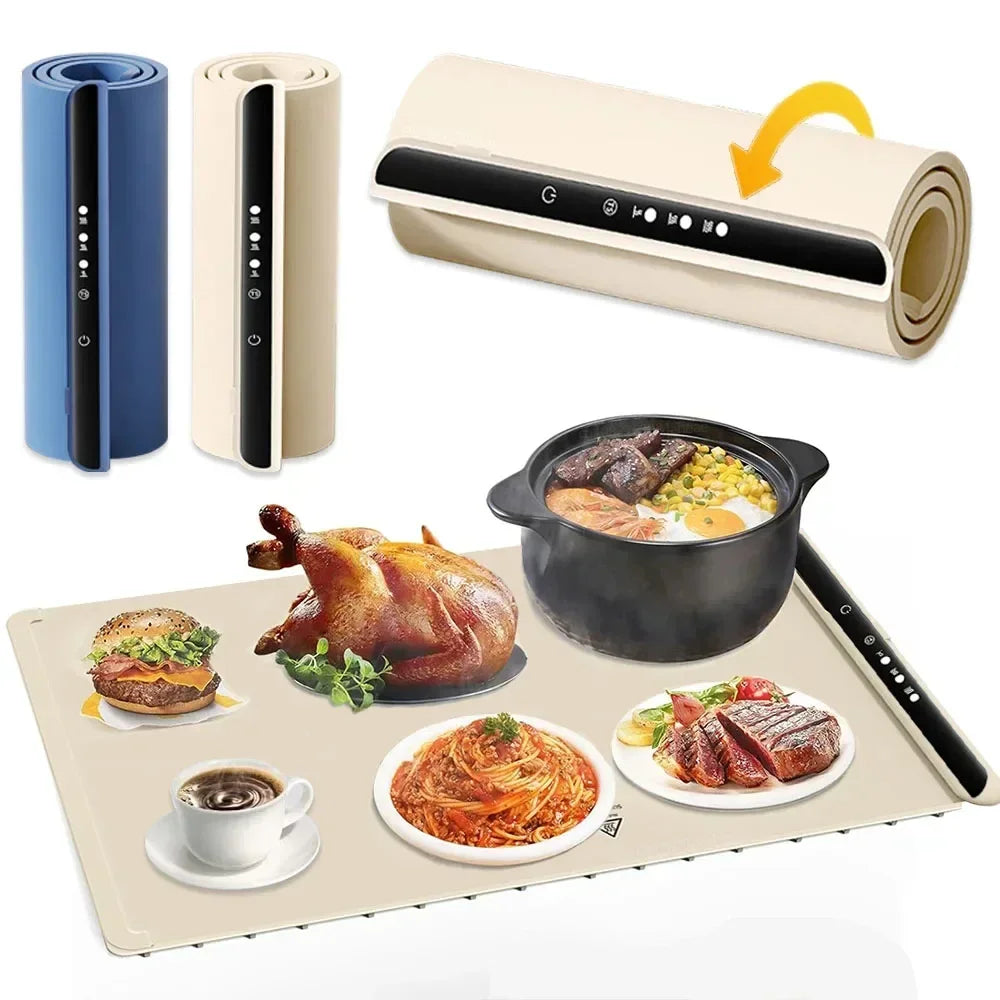“Foldable Electric Warming Tray & Coffee Pad”