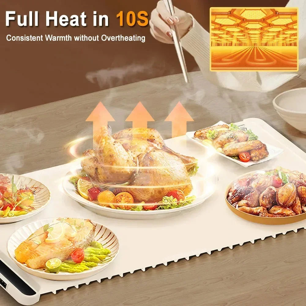 “Foldable Electric Warming Tray & Coffee Pad”