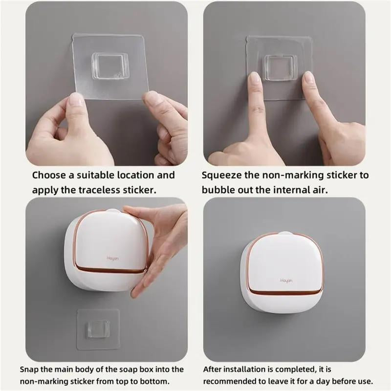 Waterproof Antibacterial Wall-Mounted Soap Dish with Drain & Flip Cover – White”
