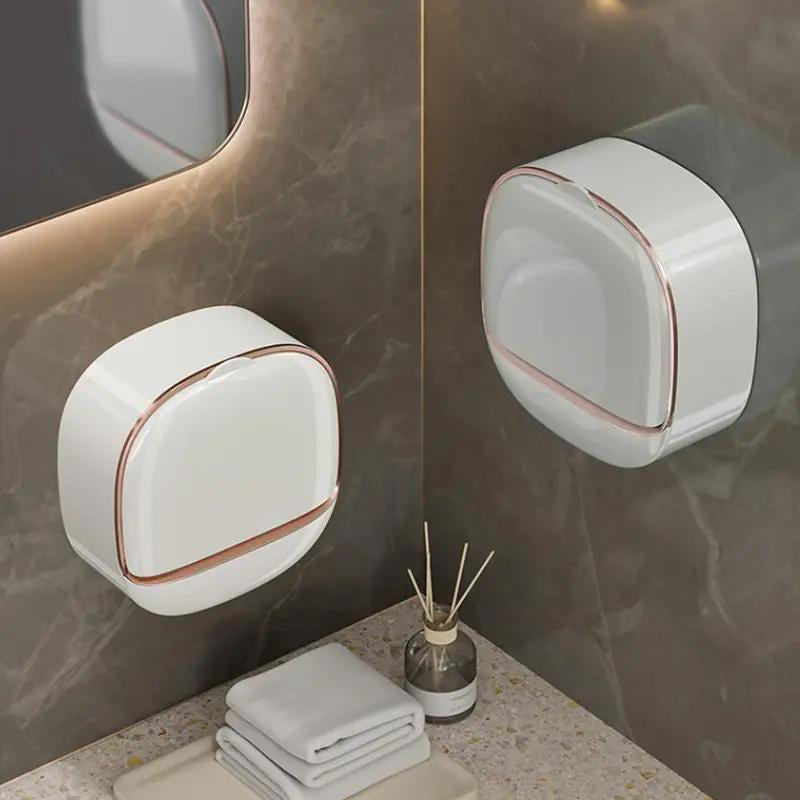 Waterproof Antibacterial Wall-Mounted Soap Dish with Drain & Flip Cover – White”