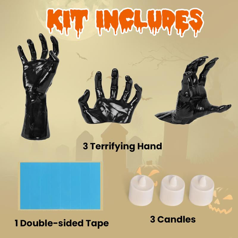 Creepy Reaching Hands Set 3 – LED Candles Wall Horror Decor