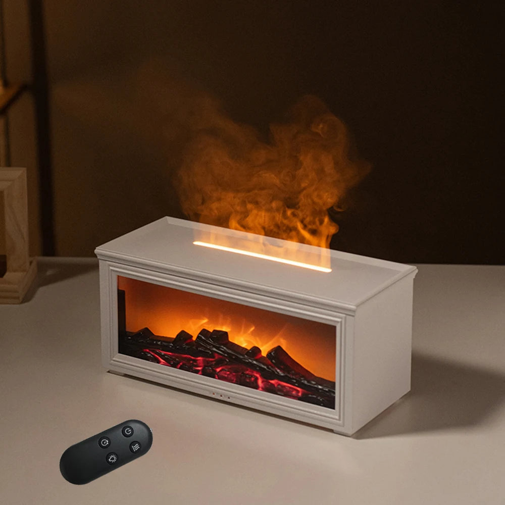 “Flame-Effect Humidifier & Essential Oil Diffuser – 7-Color LED Fireplace Style”