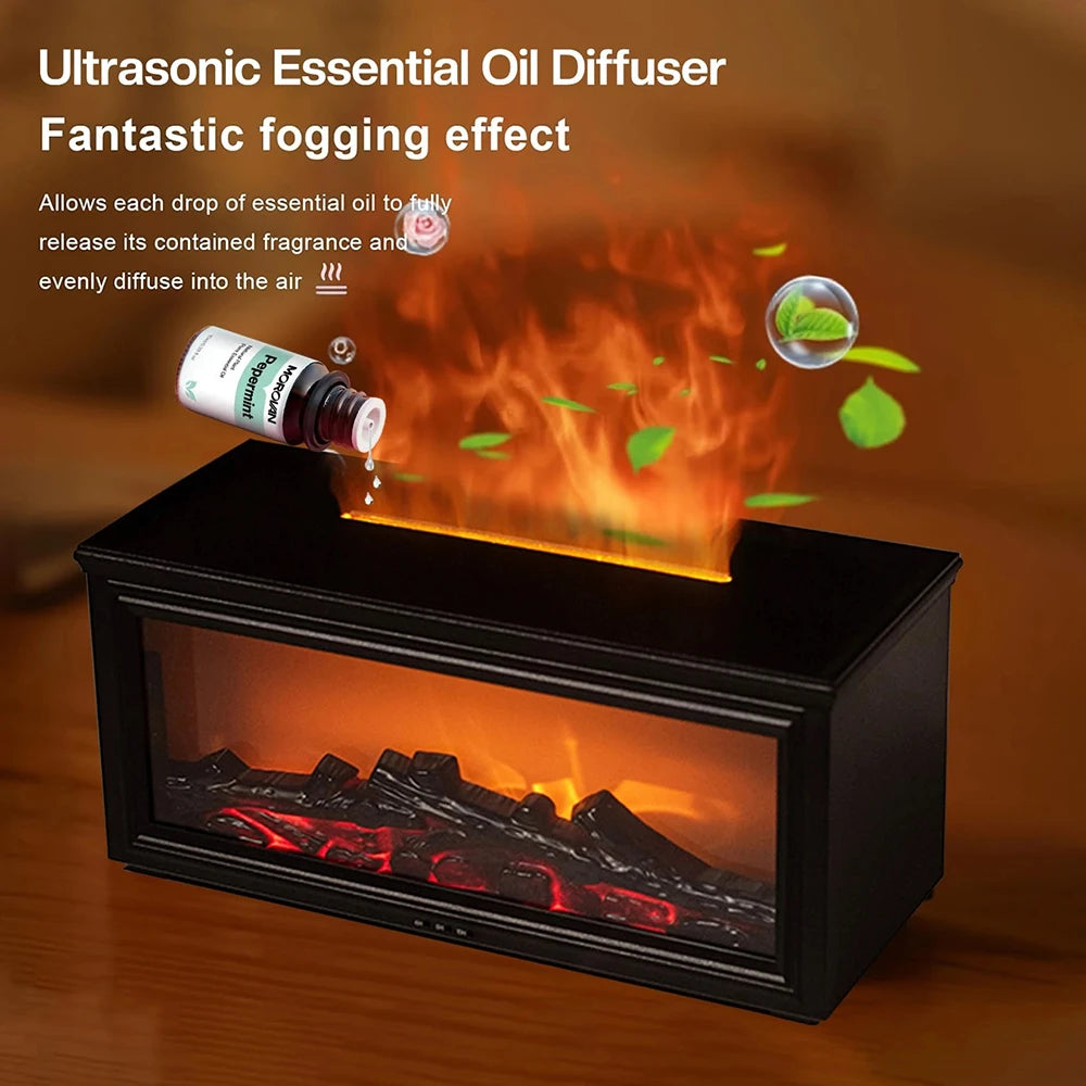 “Flame-Effect Humidifier & Essential Oil Diffuser – 7-Color LED Fireplace Style”