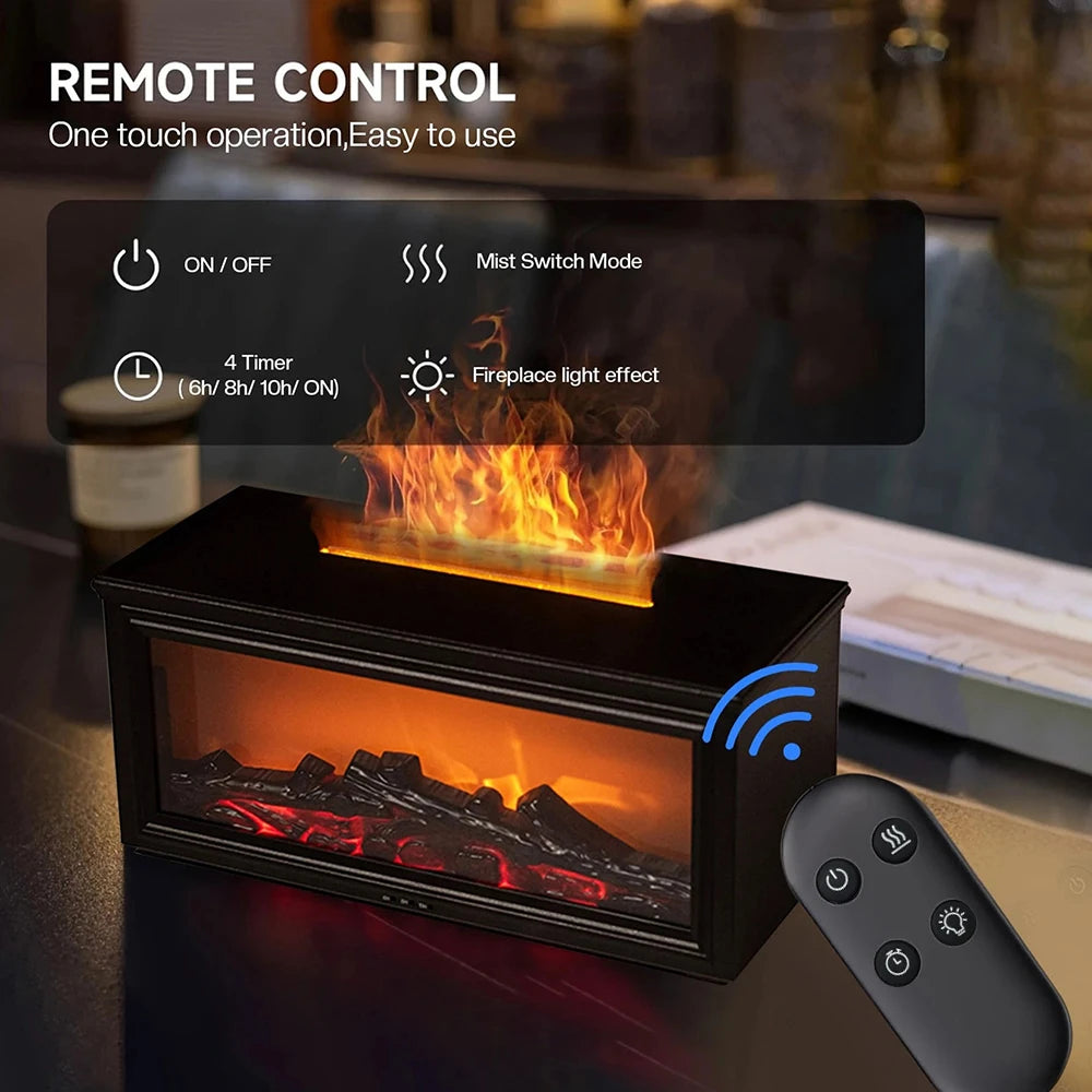 “Flame-Effect Humidifier & Essential Oil Diffuser – 7-Color LED Fireplace Style”