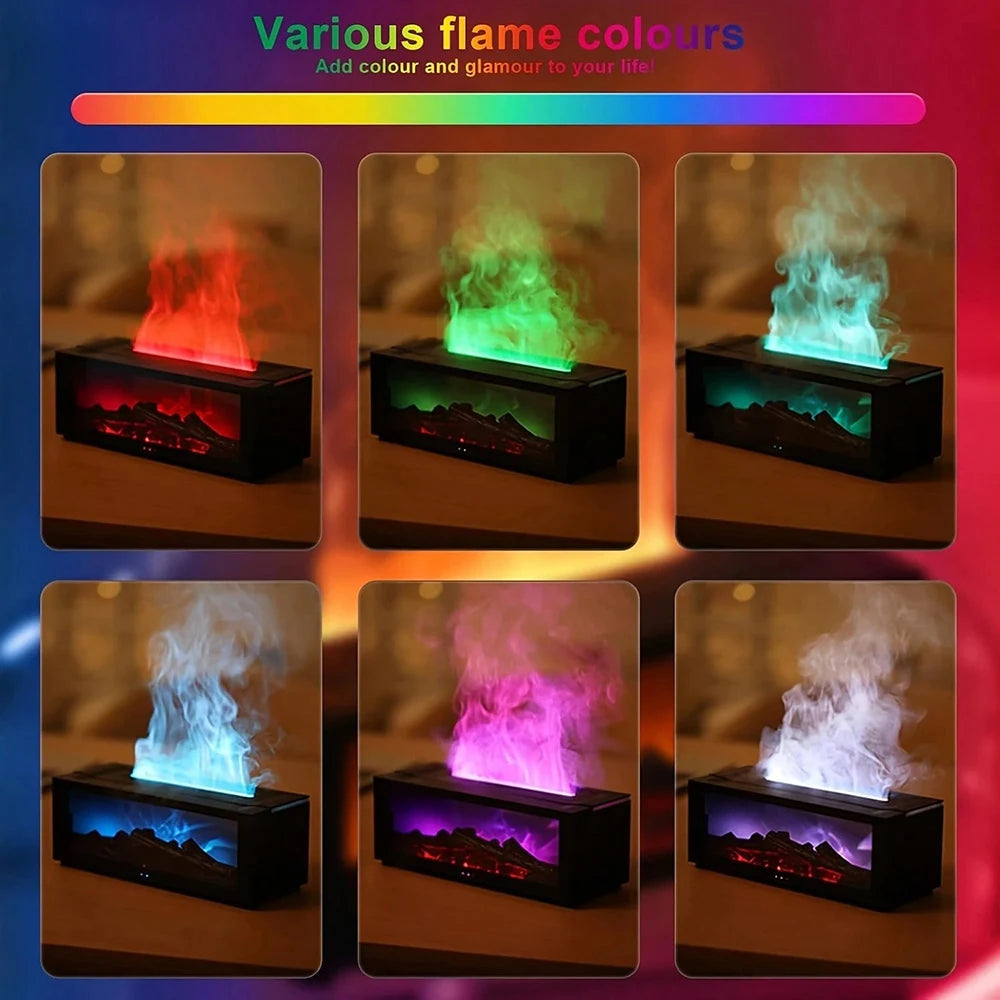 “Flame-Effect Humidifier & Essential Oil Diffuser – 7-Color LED Fireplace Style”