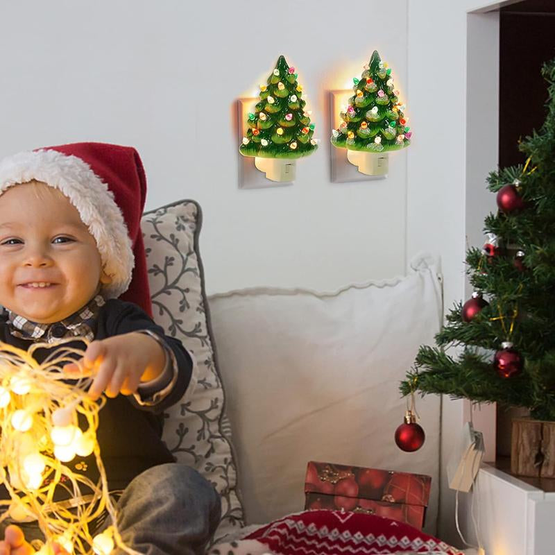 Ceramic Christmas Tree Night Light – Multicolor Bulbs & 360° Swivel Plug