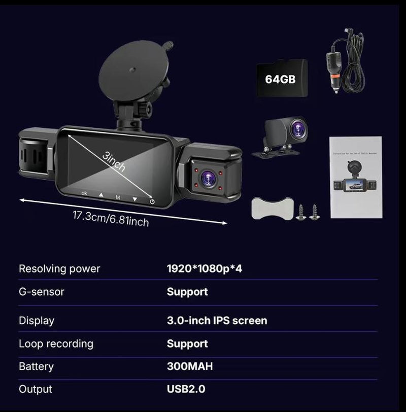4-Channel 360° Dash Cam with WiFi & Night Vision