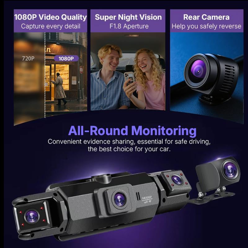 4-Channel 360° Dash Cam with WiFi & Night Vision
