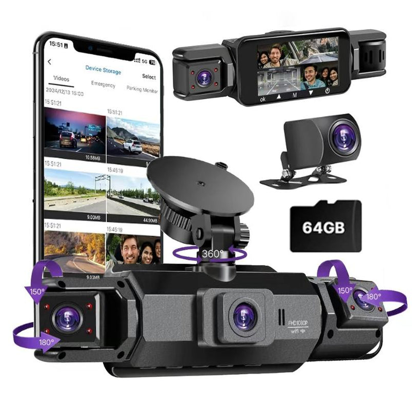 4-Channel 360° Dash Cam with WiFi & Night Vision